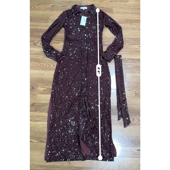 Cara Cara Margaret long sleeve sequin shirtDress in Rum Raisin Sequin size XS - Picture 8 of 14